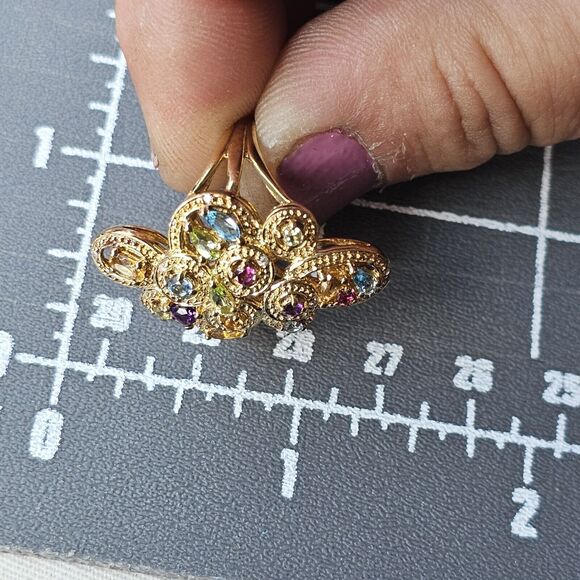 FELICIA DESIGNS FD Gold Technibond Multi Gemstone Filigree 925 Ring 6 - Picture 8 of 10